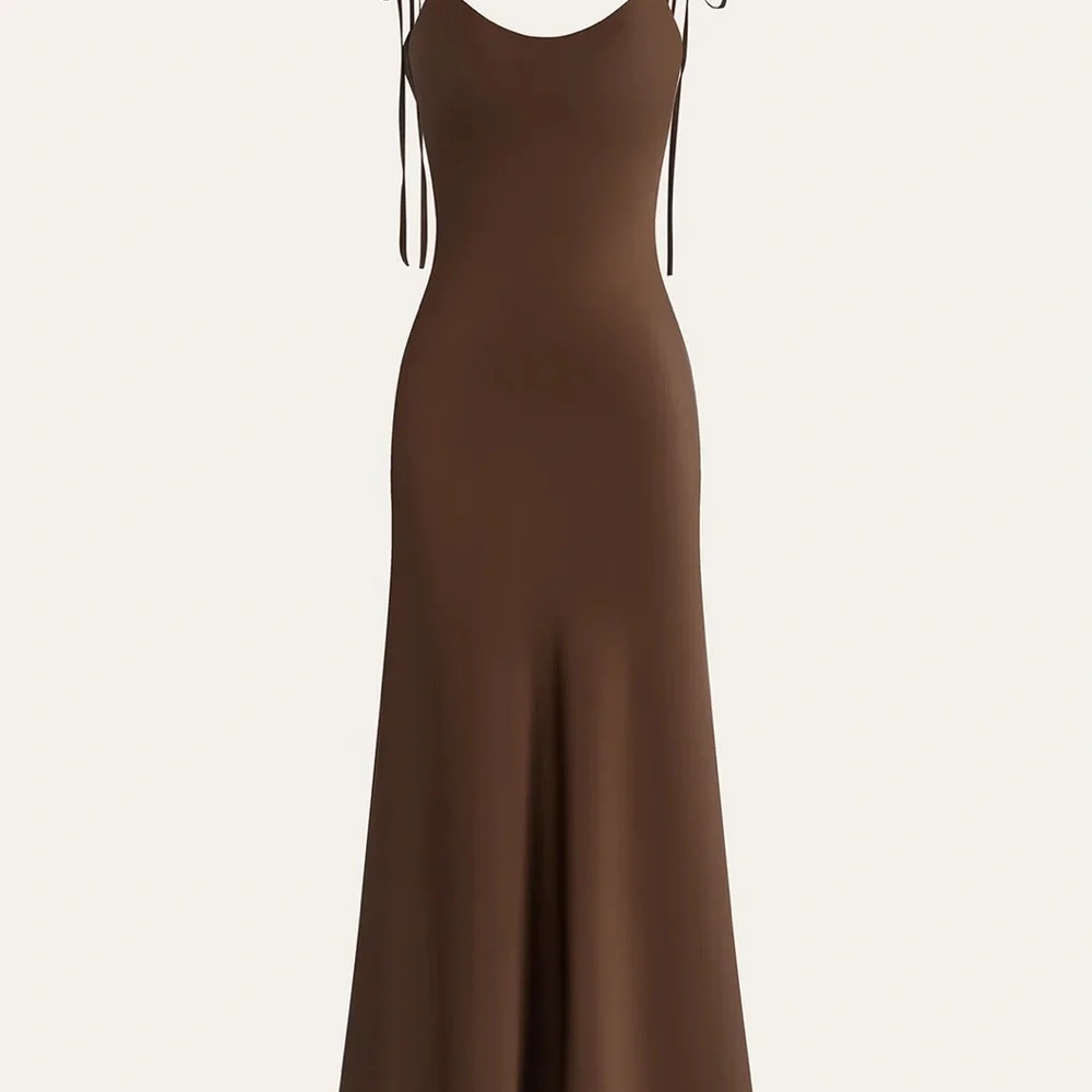 Commense Brown Medium Satin Strappy Maxi Dress with Bow-Tied Back NWT$39 - Picture 2 of 6
